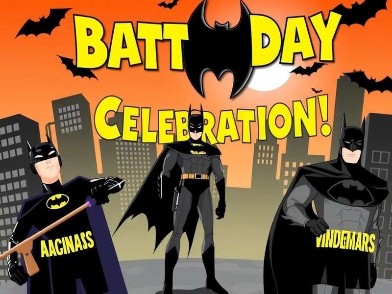 A group of fans celebrating Batman Day with cosplay and decorations