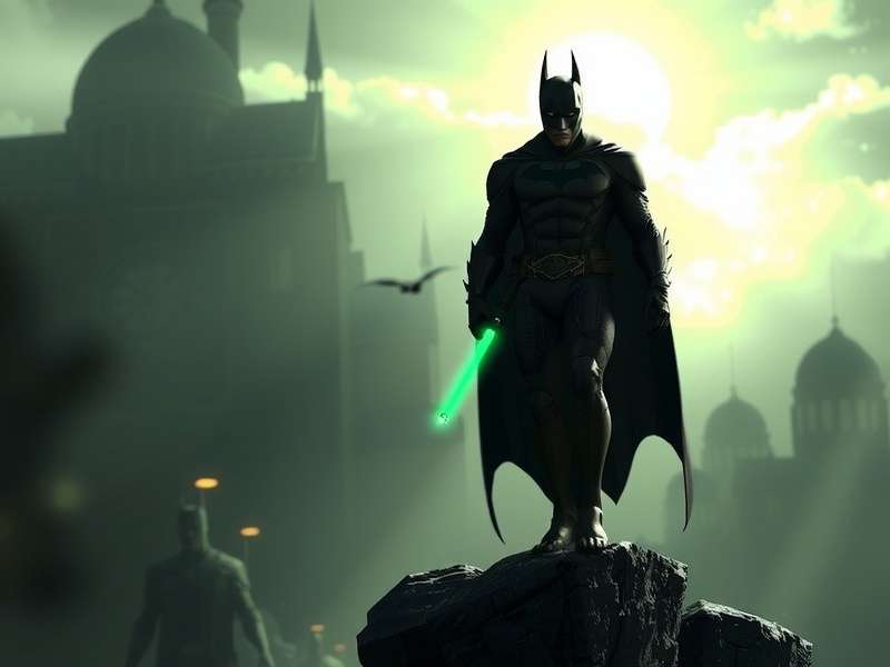 Batman silhouette overlooking a city, symbolizing the watchful protector inspired by Ra's al Ghul's teachings