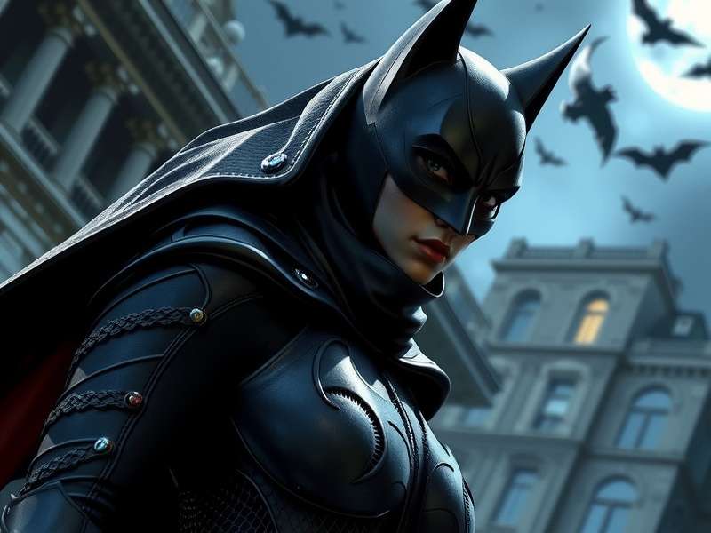 Batman and Catwoman facing off in Gotham City