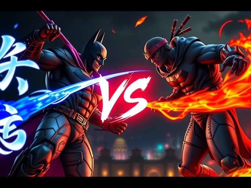 Batman in ninja gear facing off against Yakuza League members in a dark Japanese alley