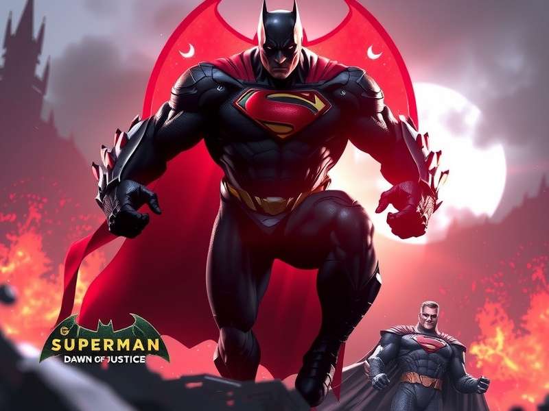 Batman, Superman, and Wonder Woman facing Doomsday in a ruined city