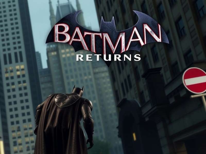 Screenshot from Batman Returns trailer showing Batman in Gotham City
