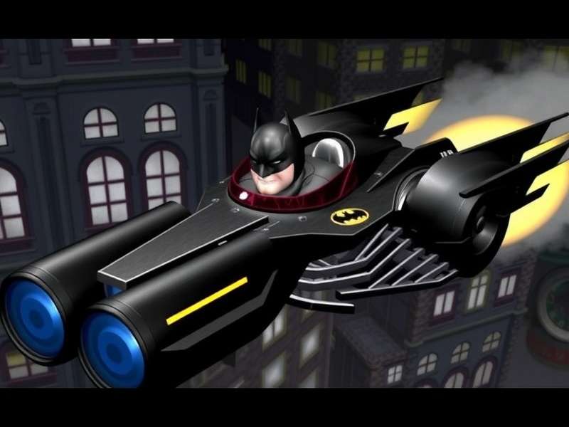 Detailed technical blueprint of the Batman Returns Batmobile showing cockpit, engine, and weapon placements