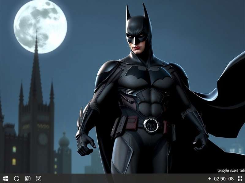 Batman Theme applied on Windows 11 desktop with dark Gotham City background