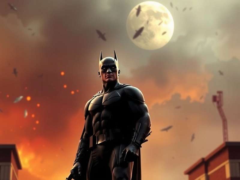 Batman silhouette against a Gotham city backdrop