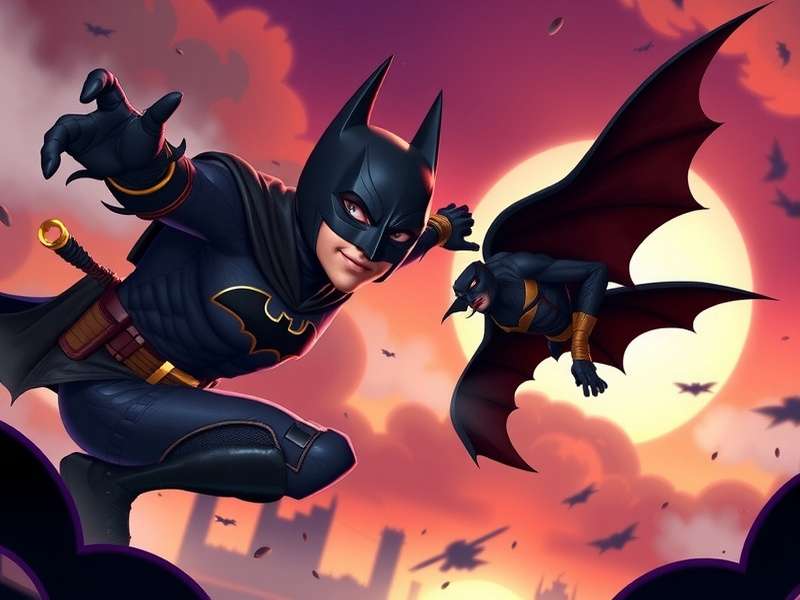 Batman Ninja artwork showing samurai Batman and Joker in feudal Japan setting