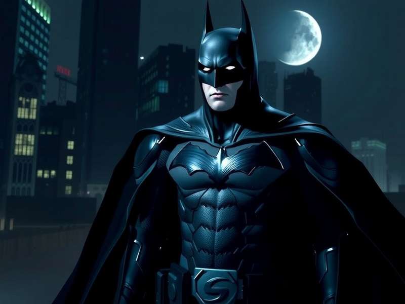 Batman silhouette against Gotham city skyline at night