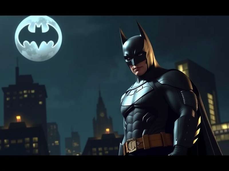 Batman silhouette overlooking Gotham City skyline at night