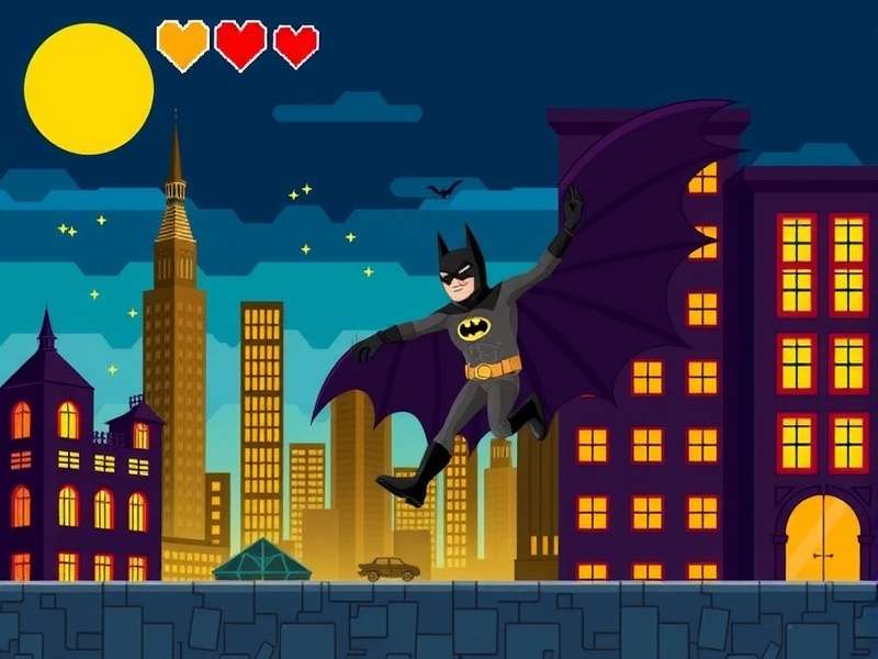 Bat Man — The Dark Knight in Gotham City skyline with bat signal