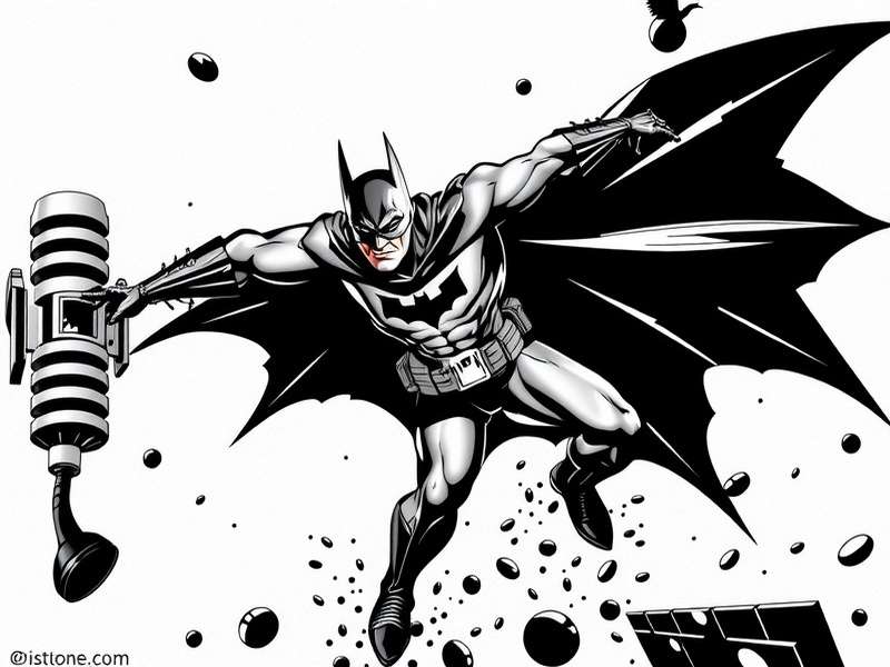 Batman coloring pages featuring the Dark Knight in Gotham City skyline background