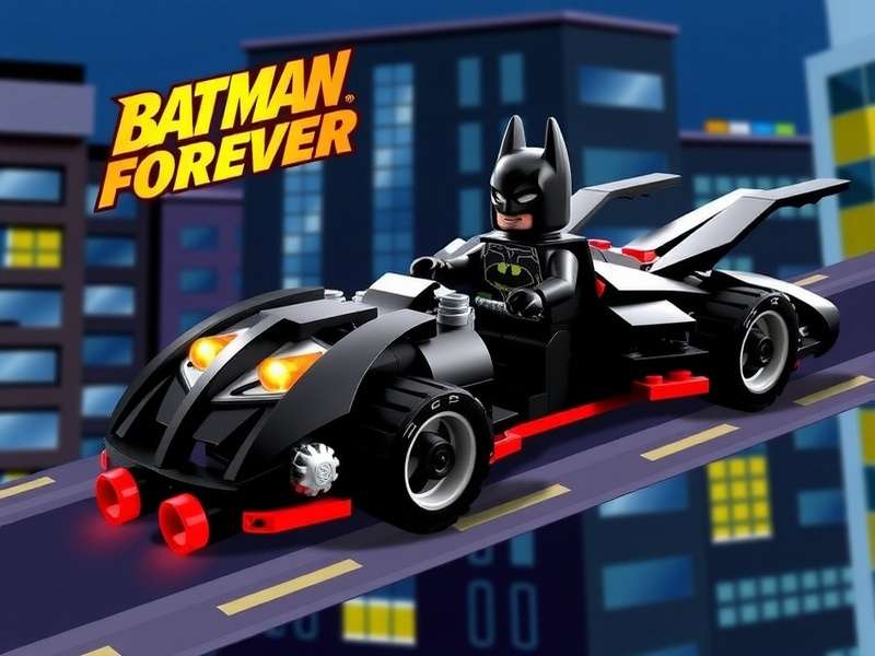 Building process of Batman Forever Batmobile Lego showing the curved body panel installation
