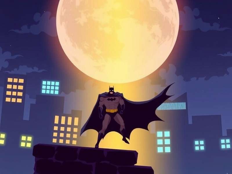 Batman standing on a Gotham rooftop at night, cape flowing in the wind