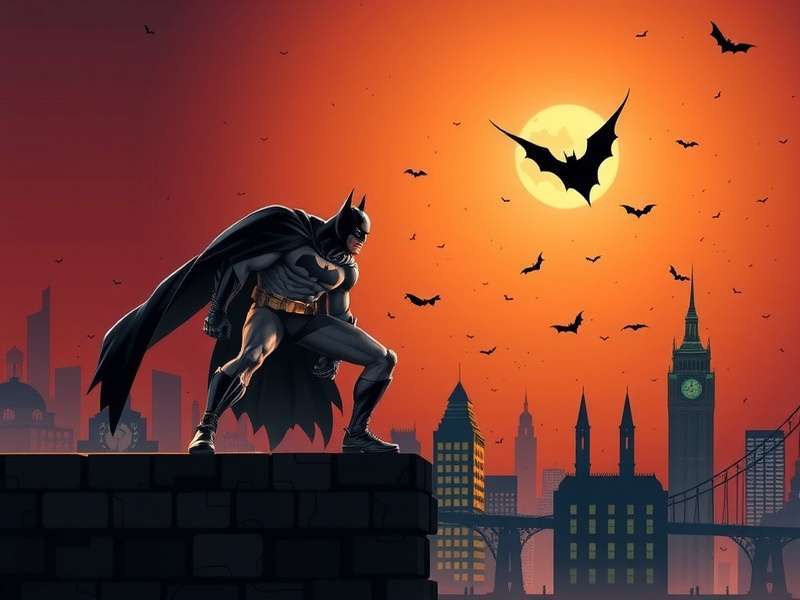 Batman Theme Background — The dark symphony of Gotham city illustrated with a silhouetted Batman and musical notes glowing in amber