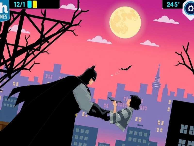 Batman standing on a Gotham rooftop at dusk, cape flowing in the wind